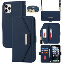Load image into Gallery viewer, Cross Texture Lanyard Leather Phone Case, For iPhone 12 mini, For iPhone 11 Pro Max, For iPhone 11 Pro, For iPhone 8 Plus / 7 Plus, For iPhone 13, For iPhone 11, For iPhone XR, For iPhone SE 2022 / SE 2020 / 8 / 7
