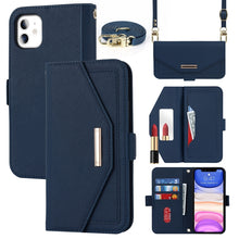 Load image into Gallery viewer, Cross Texture Lanyard Leather Phone Case, For iPhone 12 mini, For iPhone 11 Pro Max, For iPhone 11 Pro, For iPhone 8 Plus / 7 Plus, For iPhone 13, For iPhone 11, For iPhone XR, For iPhone SE 2022 / SE 2020 / 8 / 7