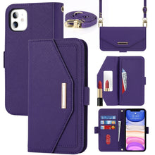 Load image into Gallery viewer, Cross Texture Lanyard Leather Phone Case, For iPhone 12 mini, For iPhone 11 Pro Max, For iPhone 11 Pro, For iPhone 8 Plus / 7 Plus, For iPhone 13, For iPhone 11, For iPhone XR, For iPhone SE 2022 / SE 2020 / 8 / 7