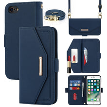 Load image into Gallery viewer, Cross Texture Lanyard Leather Phone Case, For iPhone 12 mini, For iPhone 11 Pro Max, For iPhone 11 Pro, For iPhone 8 Plus / 7 Plus, For iPhone 13, For iPhone 11, For iPhone XR, For iPhone SE 2022 / SE 2020 / 8 / 7