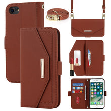 Load image into Gallery viewer, Cross Texture Lanyard Leather Phone Case, For iPhone 12 mini, For iPhone 11 Pro Max, For iPhone 11 Pro, For iPhone 8 Plus / 7 Plus, For iPhone 13, For iPhone 11, For iPhone XR, For iPhone SE 2022 / SE 2020 / 8 / 7