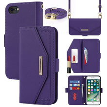 Load image into Gallery viewer, Cross Texture Lanyard Leather Phone Case, For iPhone 12 mini, For iPhone 11 Pro Max, For iPhone 11 Pro, For iPhone 8 Plus / 7 Plus, For iPhone 13, For iPhone 11, For iPhone XR, For iPhone SE 2022 / SE 2020 / 8 / 7