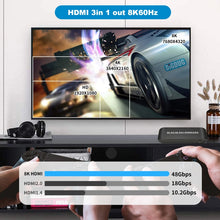 Load image into Gallery viewer, NK-H31 8K 3 in 1 Out HDMI Switcher for Xbox PS4 PS5 Roku UHD TV Monitor Projector, NK-H31