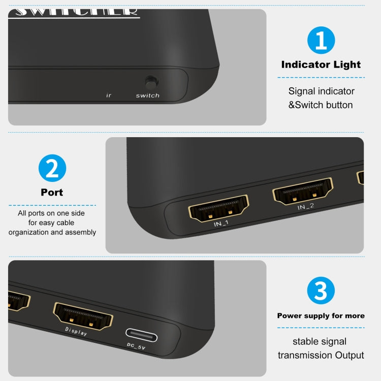 NK-H31 8K 3 in 1 Out HDMI Switcher for Xbox PS4 PS5 Roku UHD TV Monitor Projector, NK-H31