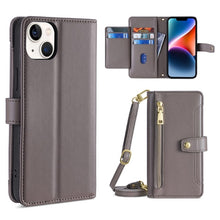 Load image into Gallery viewer, Sheep Texture Cross-body Zipper Wallet Leather Phone Case, For iPhone 14, For iPhone 14 Plus, For iPhone 14 Pro, For iPhone 14 Pro Max, For iPhone 13 mini, For iPhone 13, For iPhone 13 Pro, For iPhone 13 Pro Max