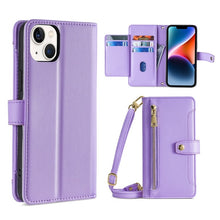 Load image into Gallery viewer, Sheep Texture Cross-body Zipper Wallet Leather Phone Case, For iPhone 14, For iPhone 14 Plus, For iPhone 14 Pro, For iPhone 14 Pro Max, For iPhone 13 mini, For iPhone 13, For iPhone 13 Pro, For iPhone 13 Pro Max