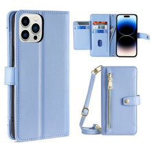 Load image into Gallery viewer, Sheep Texture Cross-body Zipper Wallet Leather Phone Case, For iPhone 14, For iPhone 14 Plus, For iPhone 14 Pro, For iPhone 14 Pro Max, For iPhone 13 mini, For iPhone 13, For iPhone 13 Pro, For iPhone 13 Pro Max