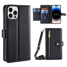 Load image into Gallery viewer, Sheep Texture Cross-body Zipper Wallet Leather Phone Case, For iPhone 14, For iPhone 14 Plus, For iPhone 14 Pro, For iPhone 14 Pro Max, For iPhone 13 mini, For iPhone 13, For iPhone 13 Pro, For iPhone 13 Pro Max