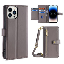 Load image into Gallery viewer, Sheep Texture Cross-body Zipper Wallet Leather Phone Case, For iPhone 14, For iPhone 14 Plus, For iPhone 14 Pro, For iPhone 14 Pro Max, For iPhone 13 mini, For iPhone 13, For iPhone 13 Pro, For iPhone 13 Pro Max