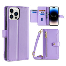 Load image into Gallery viewer, Sheep Texture Cross-body Zipper Wallet Leather Phone Case, For iPhone 14, For iPhone 14 Plus, For iPhone 14 Pro, For iPhone 14 Pro Max, For iPhone 13 mini, For iPhone 13, For iPhone 13 Pro, For iPhone 13 Pro Max