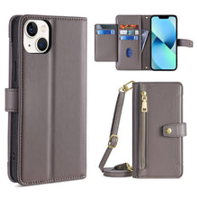 Load image into Gallery viewer, Sheep Texture Cross-body Zipper Wallet Leather Phone Case, For iPhone 14, For iPhone 14 Plus, For iPhone 14 Pro, For iPhone 14 Pro Max, For iPhone 13 mini, For iPhone 13, For iPhone 13 Pro, For iPhone 13 Pro Max