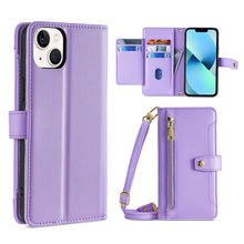 Load image into Gallery viewer, Sheep Texture Cross-body Zipper Wallet Leather Phone Case, For iPhone 14, For iPhone 14 Plus, For iPhone 14 Pro, For iPhone 14 Pro Max, For iPhone 13 mini, For iPhone 13, For iPhone 13 Pro, For iPhone 13 Pro Max