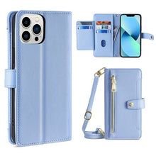 Load image into Gallery viewer, Sheep Texture Cross-body Zipper Wallet Leather Phone Case, For iPhone 14, For iPhone 14 Plus, For iPhone 14 Pro, For iPhone 14 Pro Max, For iPhone 13 mini, For iPhone 13, For iPhone 13 Pro, For iPhone 13 Pro Max
