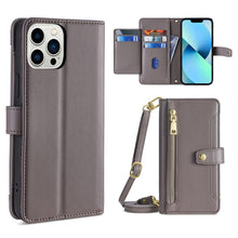 Load image into Gallery viewer, Sheep Texture Cross-body Zipper Wallet Leather Phone Case, For iPhone 14, For iPhone 14 Plus, For iPhone 14 Pro, For iPhone 14 Pro Max, For iPhone 13 mini, For iPhone 13, For iPhone 13 Pro, For iPhone 13 Pro Max