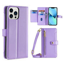 Load image into Gallery viewer, Sheep Texture Cross-body Zipper Wallet Leather Phone Case, For iPhone 14, For iPhone 14 Plus, For iPhone 14 Pro, For iPhone 14 Pro Max, For iPhone 13 mini, For iPhone 13, For iPhone 13 Pro, For iPhone 13 Pro Max