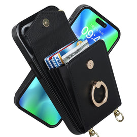 Ring Holder RFID Card Slot Phone Case with Long Lanyard, For iPhone 14, For iPhone 14 Plus, For iPhone 14 Pro, For iPhone 14 Pro Max, For Samsung Galaxy S22 5G, For Samsung Galaxy S22+ 5G, For Samsung Galaxy S22 Ultra 5G, For Samsung Galaxy S23 5G     ...