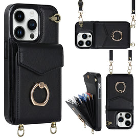 Ring Holder RFID Card Slot Phone Case with Long Lanyard, For iPhone 14, For iPhone 14 Plus, For iPhone 14 Pro, For iPhone 14 Pro Max, For Samsung Galaxy S22 5G, For Samsung Galaxy S22+ 5G, For Samsung Galaxy S22 Ultra 5G, For Samsung Galaxy S23 5G     ...