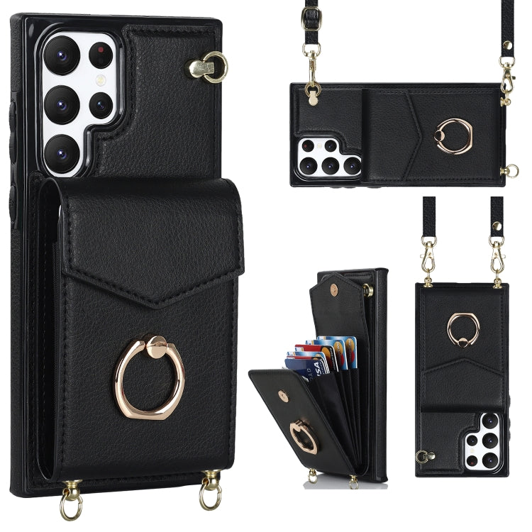 Ring Holder RFID Card Slot Phone Case with Long Lanyard, For iPhone 14, For iPhone 14 Plus, For iPhone 14 Pro, For iPhone 14 Pro Max, For Samsung Galaxy S22 5G, For Samsung Galaxy S22+ 5G, For Samsung Galaxy S22 Ultra 5G, For Samsung Galaxy S23 5G     ...