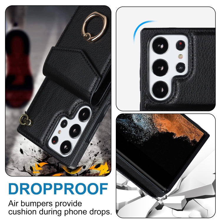 Ring Holder RFID Card Slot Phone Case with Long Lanyard, For Samsung Galaxy S23 Ultra 5G