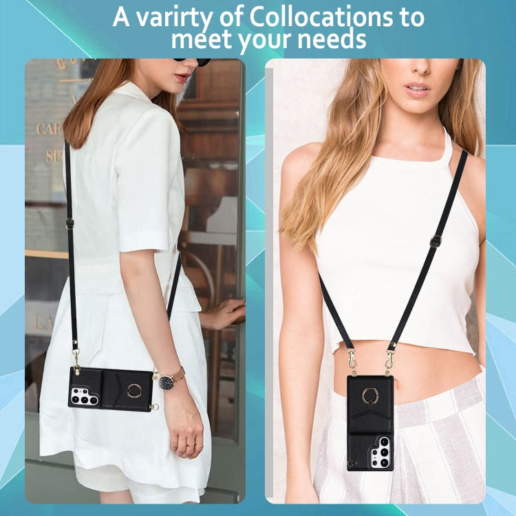 Ring Holder RFID Card Slot Phone Case with Long Lanyard, For Samsung Galaxy S23 Ultra 5G