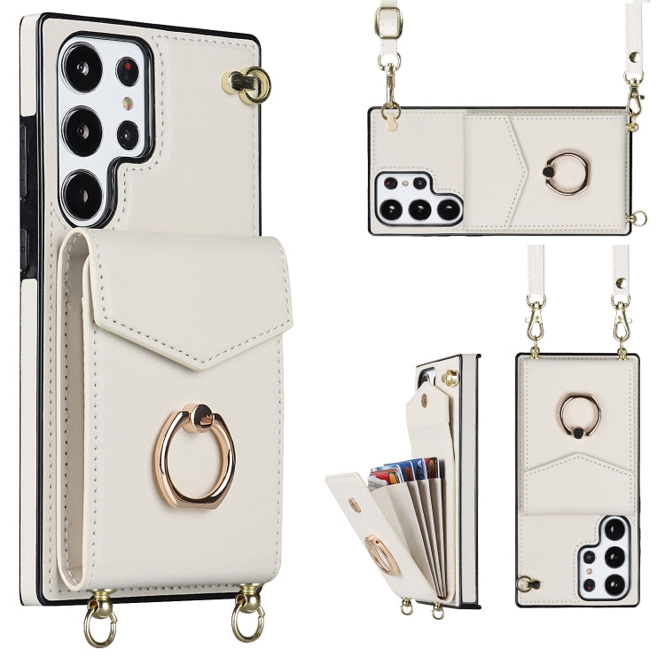 Ring Holder RFID Card Slot Phone Case with Long Lanyard, For Samsung Galaxy S23 Ultra 5G