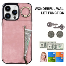 Load image into Gallery viewer, Retro Ring and Zipper RFID Card Slot Phone Case, For iPhone 14, For iPhone 14 Plus, For iPhone 14 Pro, For iPhone 14 Pro Max