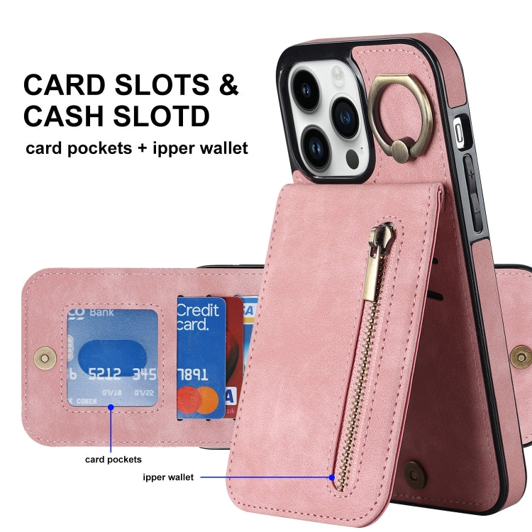 Retro Ring and Zipper RFID Card Slot Phone Case, For iPhone 14, For iPhone 14 Plus, For iPhone 14 Pro, For iPhone 14 Pro Max