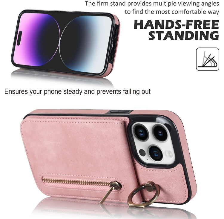 Retro Ring and Zipper RFID Card Slot Phone Case, For iPhone 14, For iPhone 14 Plus, For iPhone 14 Pro, For iPhone 14 Pro Max
