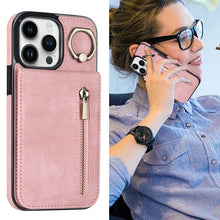 Load image into Gallery viewer, Retro Ring and Zipper RFID Card Slot Phone Case, For iPhone 14, For iPhone 14 Plus, For iPhone 14 Pro, For iPhone 14 Pro Max