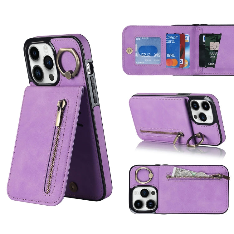 Retro Ring and Zipper RFID Card Slot Phone Case, For iPhone 14, For iPhone 14 Plus, For iPhone 14 Pro, For iPhone 14 Pro Max