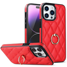 Load image into Gallery viewer, Rhombic PU Leather Phone Case with Ring Holder, For iPhone 14, For iPhone 14 Plus, For iPhone 14 Pro, For iPhone 14 Pro Max, For iPhone 13 mini, For iPhone 13