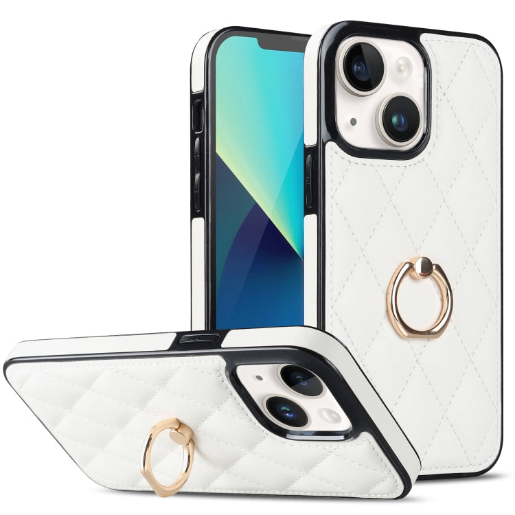 Rhombic PU Leather Phone Case with Ring Holder, For iPhone 14, For iPhone 14 Plus, For iPhone 14 Pro, For iPhone 14 Pro Max, For iPhone 13 mini, For iPhone 13