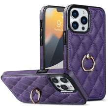 Load image into Gallery viewer, Rhombic PU Leather Phone Case with Ring Holder, For iPhone 13 Pro, For iPhone 13 Pro Max, For iPhone 12 mini, For iPhone 12 / 12 Pro, For iPhone 12 Pro Max, For iPhone 11