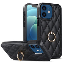 Load image into Gallery viewer, Rhombic PU Leather Phone Case with Ring Holder, For iPhone 13 Pro, For iPhone 13 Pro Max, For iPhone 12 mini, For iPhone 12 / 12 Pro, For iPhone 12 Pro Max, For iPhone 11