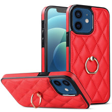 Load image into Gallery viewer, Rhombic PU Leather Phone Case with Ring Holder, For iPhone 13 Pro, For iPhone 13 Pro Max, For iPhone 12 mini, For iPhone 12 / 12 Pro, For iPhone 12 Pro Max, For iPhone 11