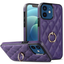 Load image into Gallery viewer, Rhombic PU Leather Phone Case with Ring Holder, For iPhone 13 Pro, For iPhone 13 Pro Max, For iPhone 12 mini, For iPhone 12 / 12 Pro, For iPhone 12 Pro Max, For iPhone 11