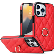 Load image into Gallery viewer, Rhombic PU Leather Phone Case with Ring Holder, For iPhone 13 Pro, For iPhone 13 Pro Max, For iPhone 12 mini, For iPhone 12 / 12 Pro, For iPhone 12 Pro Max, For iPhone 11