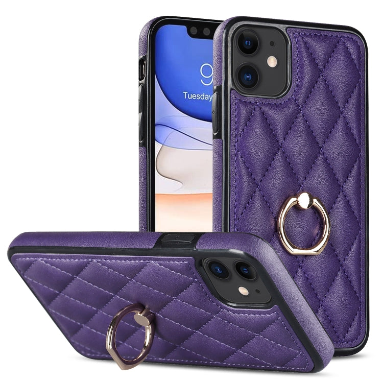 Rhombic PU Leather Phone Case with Ring Holder, For iPhone 13 Pro, For iPhone 13 Pro Max, For iPhone 12 mini, For iPhone 12 / 12 Pro, For iPhone 12 Pro Max, For iPhone 11
