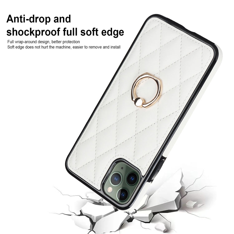 Rhombic PU Leather Phone Case with Ring Holder, For iPhone 11 Pro, For iPhone 11 Pro Max, For iPhone X / XS, For iPhone XR, For iPhone XS Max, For iPhone SE 2020 / SE 2022 / 7 / 8
