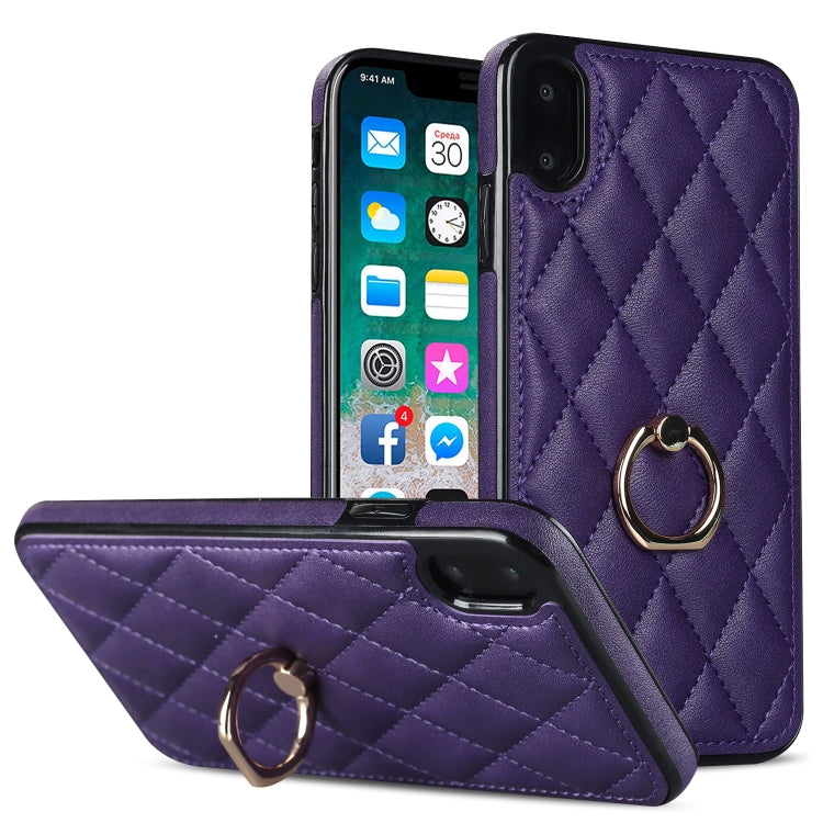 Rhombic PU Leather Phone Case with Ring Holder, For iPhone 11 Pro, For iPhone 11 Pro Max, For iPhone X / XS, For iPhone XR, For iPhone XS Max, For iPhone SE 2020 / SE 2022 / 7 / 8