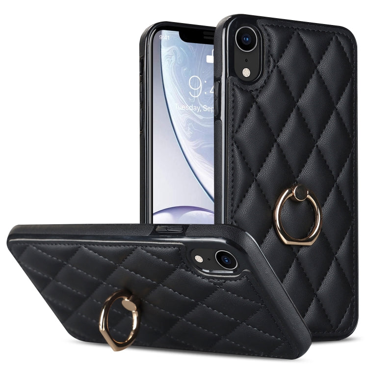 Rhombic PU Leather Phone Case with Ring Holder, For iPhone 11 Pro, For iPhone 11 Pro Max, For iPhone X / XS, For iPhone XR, For iPhone XS Max, For iPhone SE 2020 / SE 2022 / 7 / 8