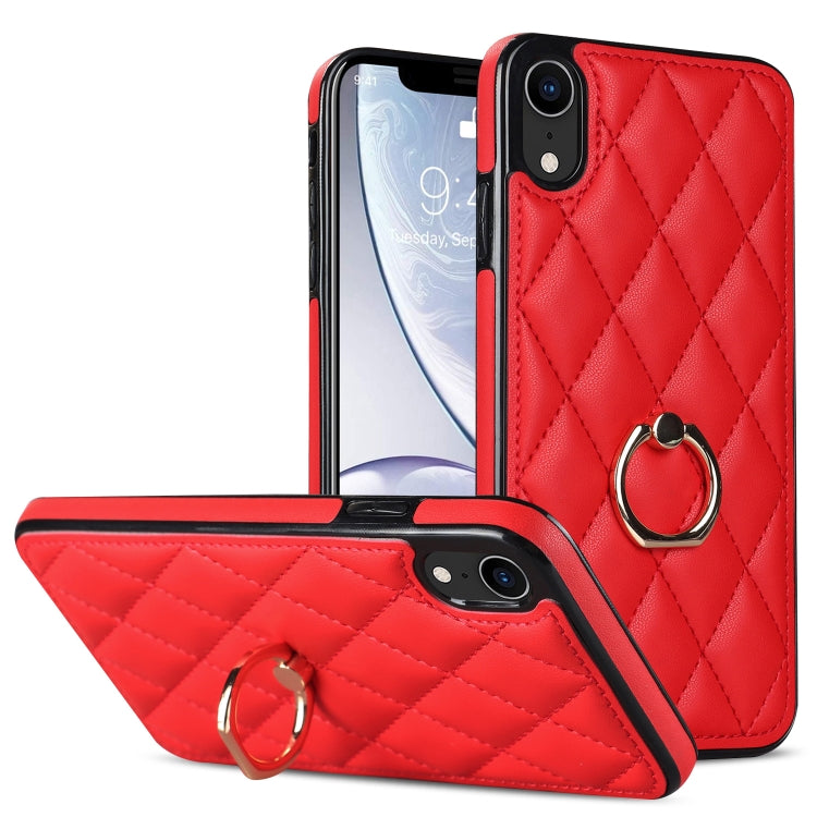 Rhombic PU Leather Phone Case with Ring Holder, For iPhone 11 Pro, For iPhone 11 Pro Max, For iPhone X / XS, For iPhone XR, For iPhone XS Max, For iPhone SE 2020 / SE 2022 / 7 / 8