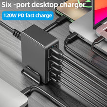 Load image into Gallery viewer, 818H 120W Type-C + USB 6-Ports Desktop Fast Charger, US Plug, UK Plug, EU Plug, AU Plug