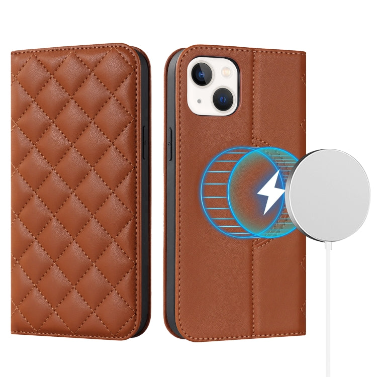 Rhombic MagSafe RFID Anti-Theft Wallet Leather Phone Case, For iPhone 14, For iPhone 14 Plus, For iPhone 14 Pro, For iPhone 14 Pro Max, For iPhone 13 mini, For iPhone 13