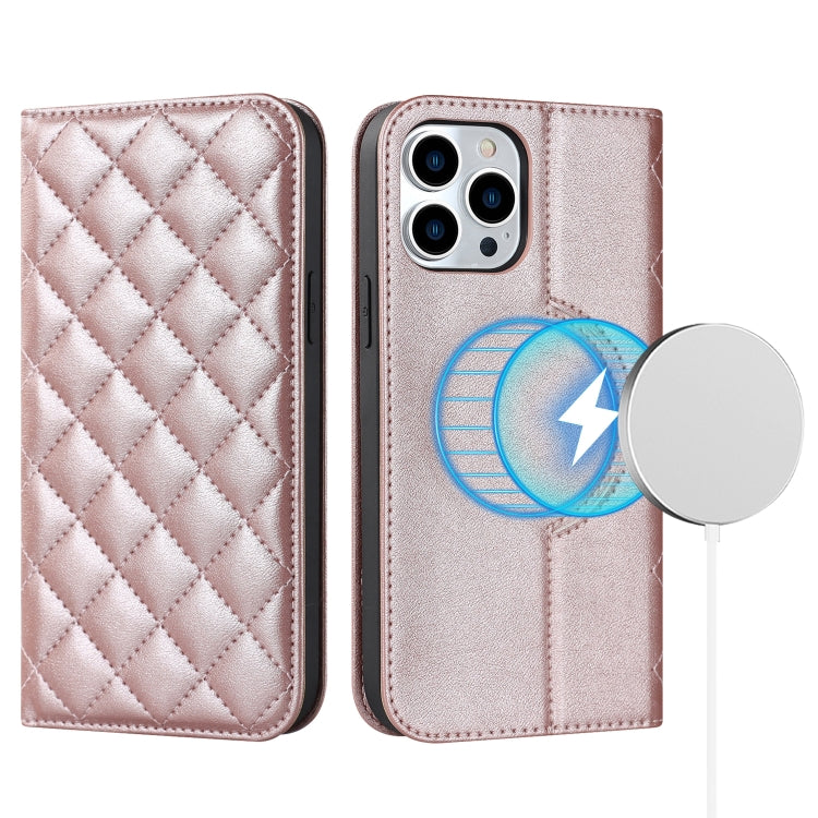 Rhombic MagSafe RFID Anti-Theft Wallet Leather Phone Case, For iPhone 13 Pro, For iPhone 13 Pro Max, For iPhone 12 mini, For iPhone 12 / 12 Pro, For iPhone 12 Pro Max