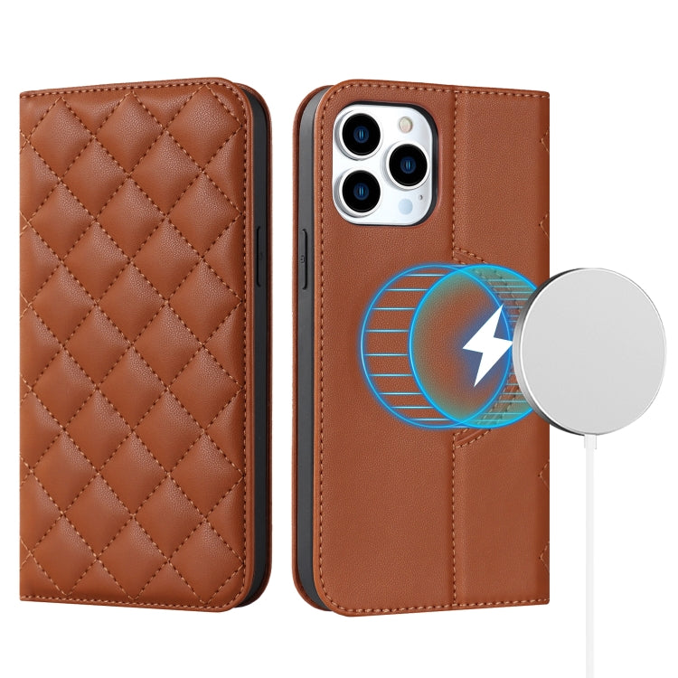 Rhombic MagSafe RFID Anti-Theft Wallet Leather Phone Case, For iPhone 13 Pro, For iPhone 13 Pro Max, For iPhone 12 mini, For iPhone 12 / 12 Pro, For iPhone 12 Pro Max
