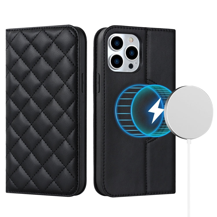 Rhombic MagSafe RFID Anti-Theft Wallet Leather Phone Case, For iPhone 13 Pro, For iPhone 13 Pro Max, For iPhone 12 mini, For iPhone 12 / 12 Pro, For iPhone 12 Pro Max