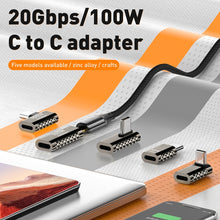 Load image into Gallery viewer, 100W Type-C Male to Type-C Female 20Gbps Zinc Alloy Adapter, Type-C Male to Type-C Female Side Bend, Type-C Male to Type-C Female Vertical Angle, Type-C Male to Type-C Female Medium Bend, Type-C Male to Type-C Female Straight