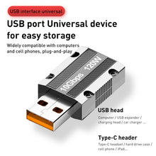 Load image into Gallery viewer, 120W Type-C Female to USB 3.0 Male Zinc Alloy Straight Adapter, Type-C Female to USB 3.0 Male Straight
