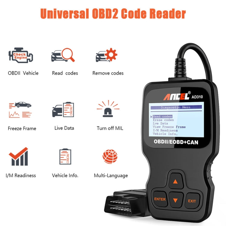 Ancel AD310 CAN OBD2 Car Engine Fault Diagnosis Tool, AD310